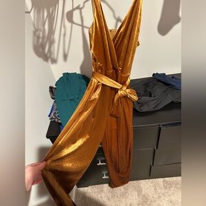 Lulus Gold Velvet Jumpsuit- Size Large